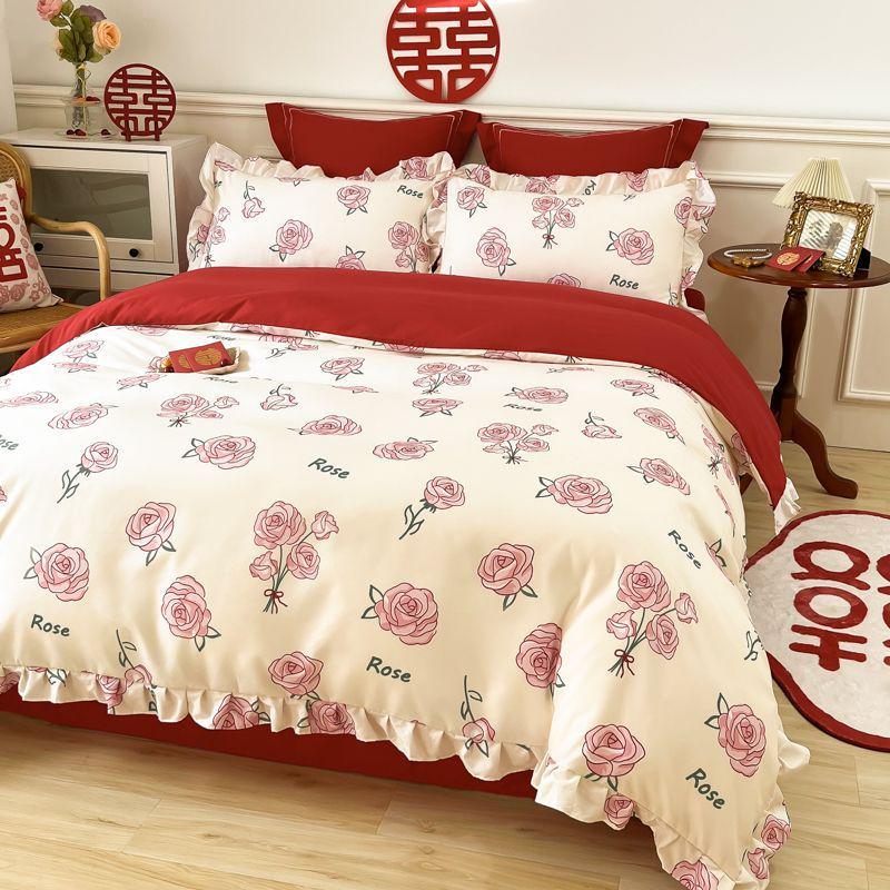 婚庆大红色被套结婚高端床上用品四件套床单床笠新婚房喜被陪嫁出