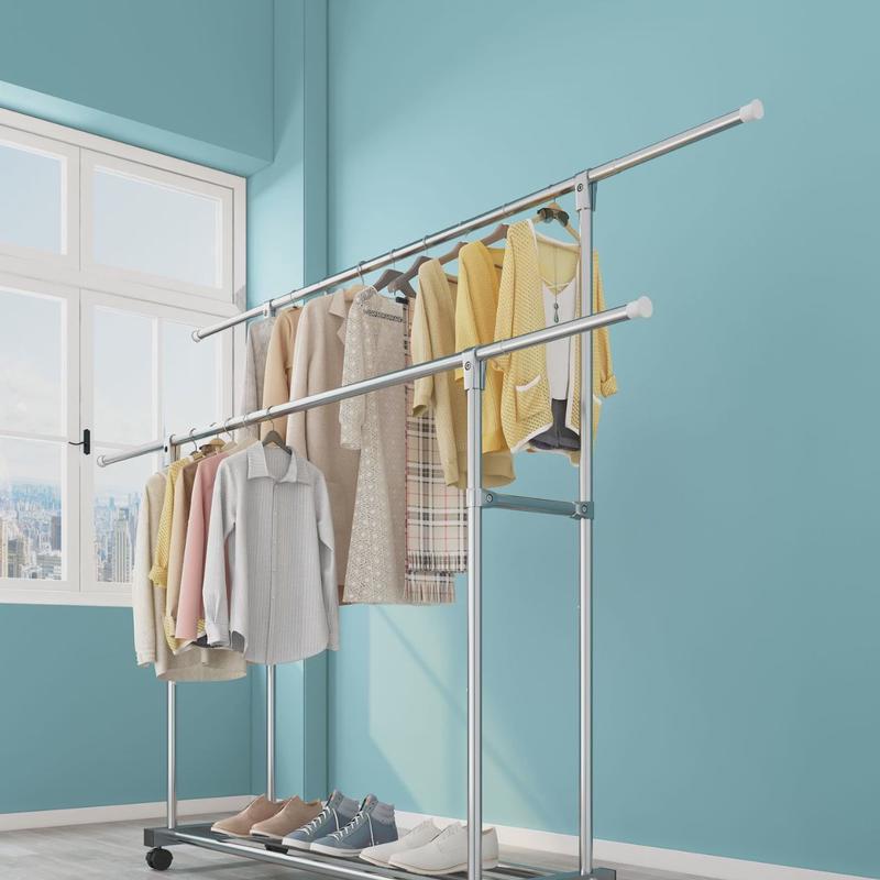 杆式晾衣架落地折叠卧室晒衣架可伸缩单双新款简易阳台衣服架子