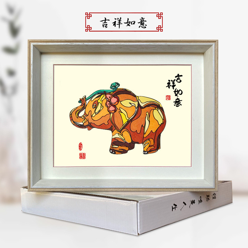 中国风特色手工蔚县剪纸装饰画多层套色彩色染色剪纸出国礼品相框