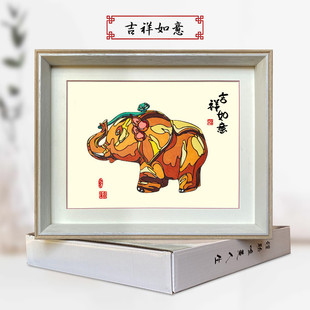 中国风特色手工蔚县剪纸装饰画多层套色彩色染色剪纸出国礼品相框