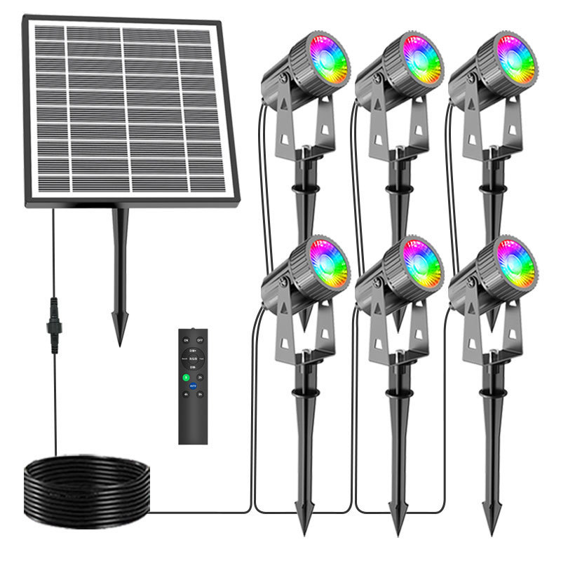 太阳能聚光灯插地草坪灯一拖七彩灯挡调光四四园林照树灯户外防水