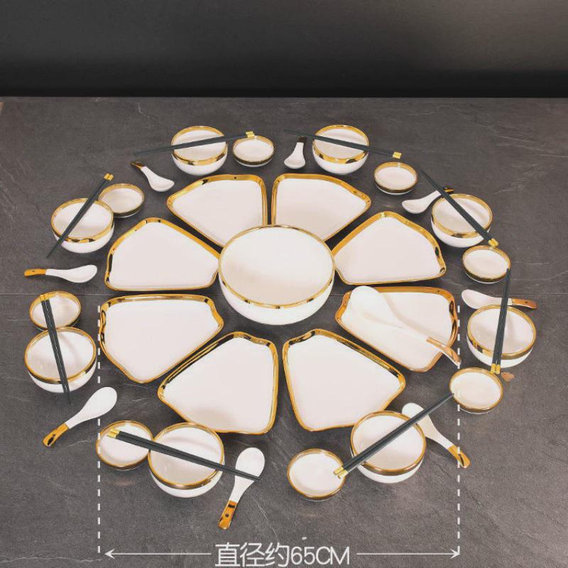 碗碟套装家用扇形圆桌摆盘火锅创意拼盘餐具过年团圆餐具菜盘子