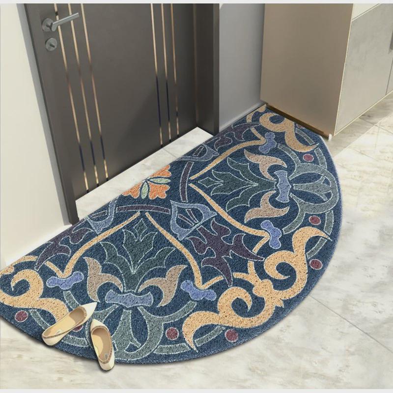 地垫半圆形门前进门地毯新中式丝圈复古玄关门垫防滑可水洗浴室垫