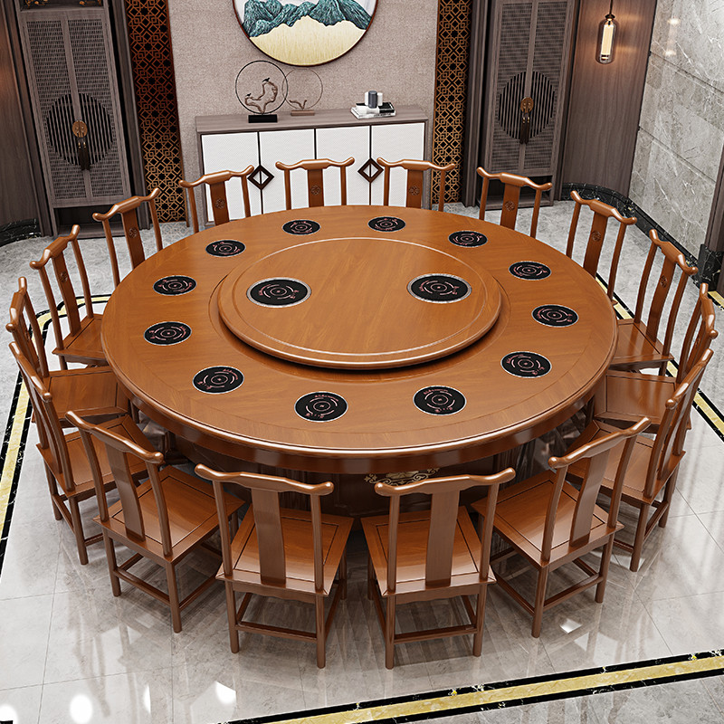 酒店餐桌电动大圆桌18人饭店宴会餐厅自动旋转中式实木20人火锅桌