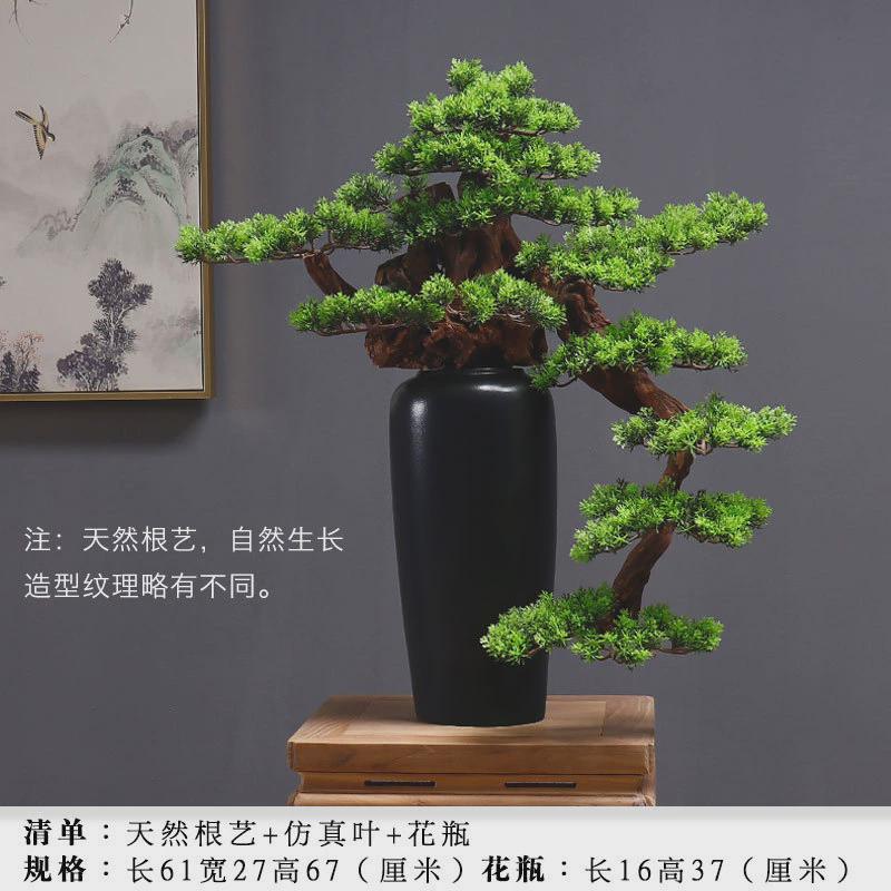 新中式仿真迎客松盆景摆件禅意客厅桌面酒店会玄关所花盆礼品