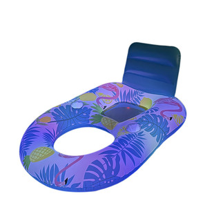 充气太阳能浮排发光泳圈led枫叶躺椅u型遮阳座椅网布洞洞水上浮床