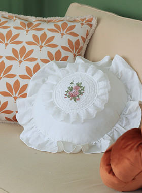 61k3法式蕾丝腰枕白色ins抱枕方枕抱枕美式靠垫沙发卧室靠枕