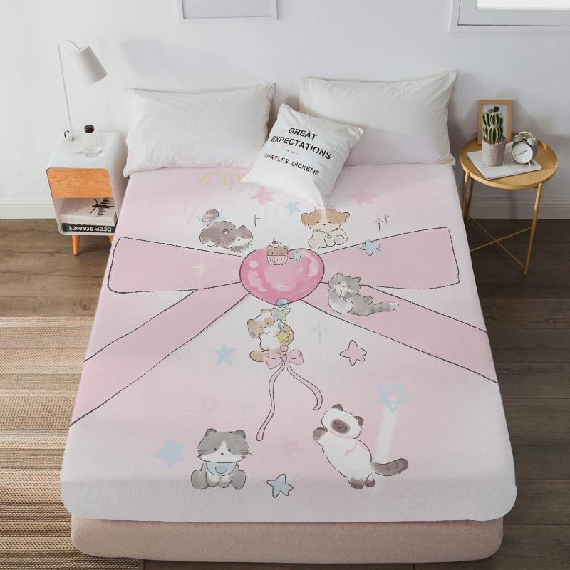 卡通可爱猫咪星球床笠单品防滑固定床罩猫猫全包边床垫保护套防尘