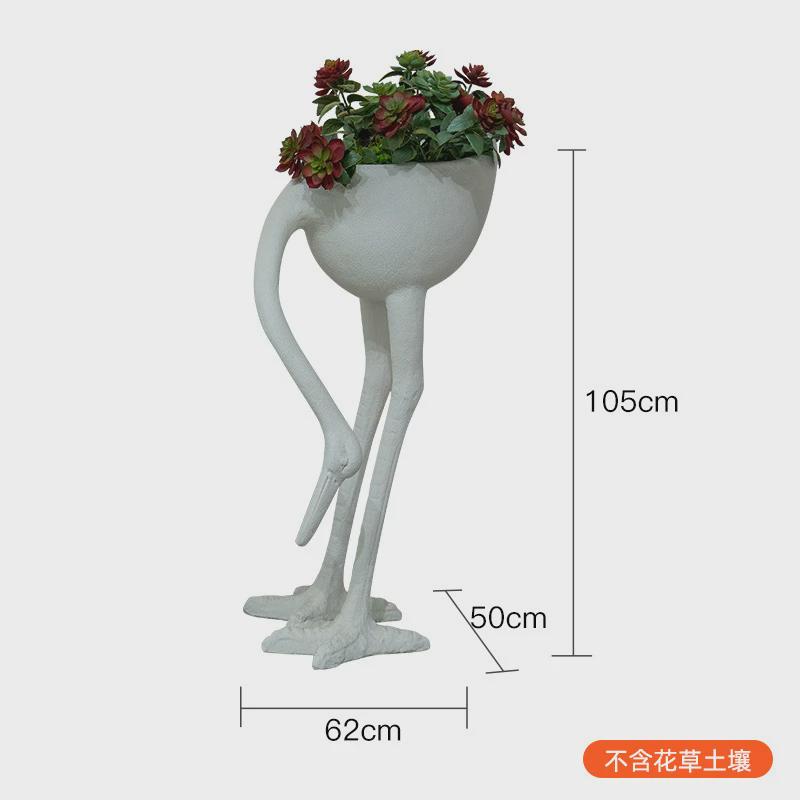 厂家大号雕塑火烈鸟花瓶商场庭院绿植花器户外水泥玻璃钢花盆摆件
