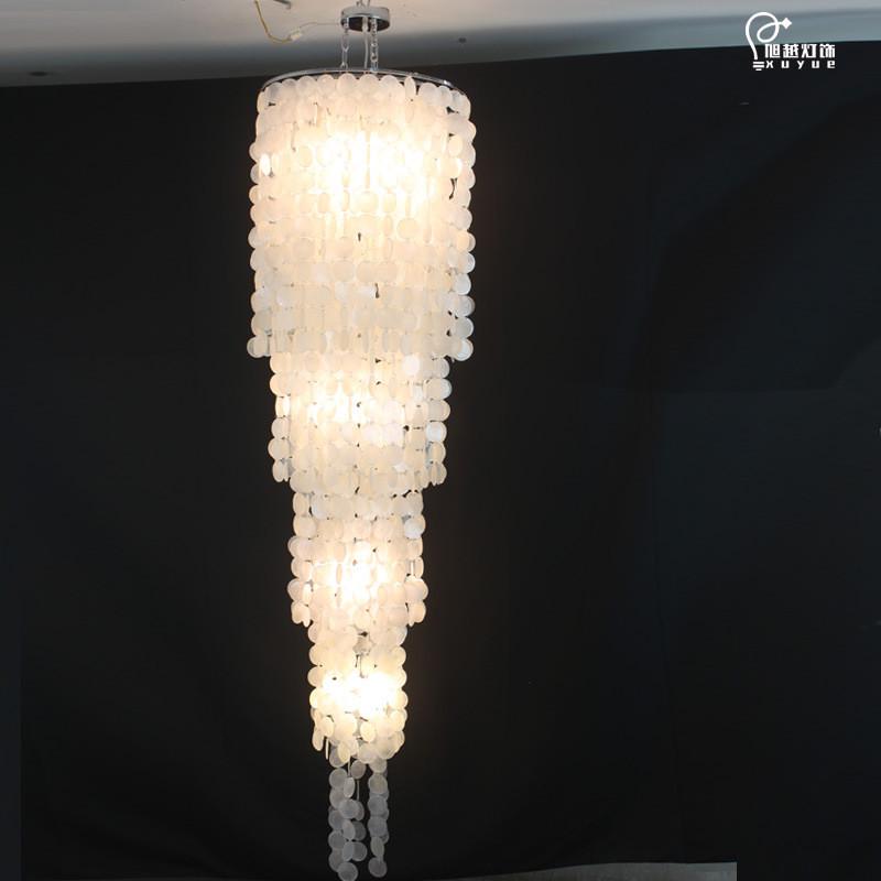 法式地中海复式楼梯长吊灯贝壳民宿婚礼灯饰侘寂风中奶油山工厂