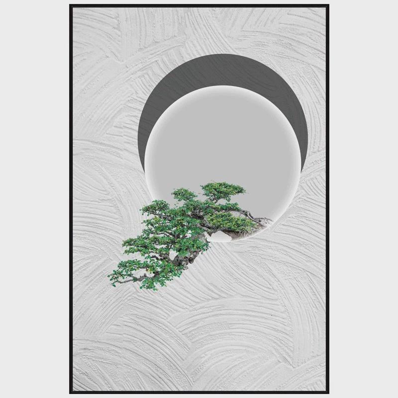 松韵禅境新中式挂画书房装饰画侘寂风简约玄关壁画松树样板房禅意