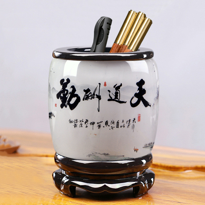 中式旋转笔筒中国风工艺品办公室桌面摆件浮雕商务会议礼品定制