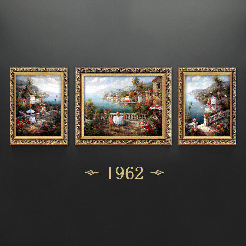 美式装饰画欧式沙发背景墙挂画新款客厅三联画轻奢地中海壁画卧室