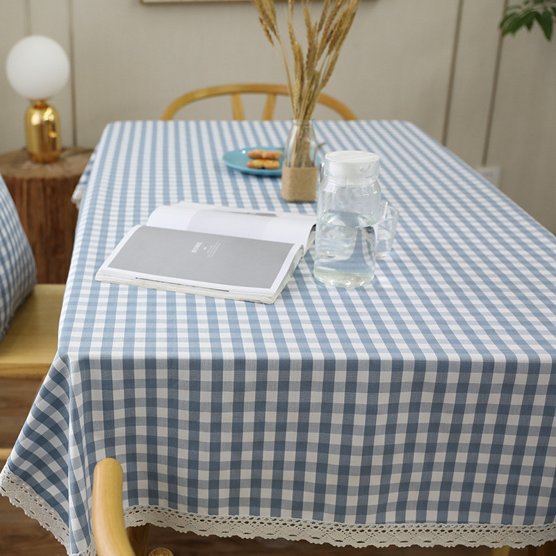 厂家直销日式棉麻桌布正方形格子桌布家用长方形餐桌布茶几台布