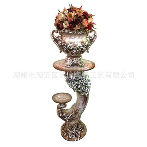 商场中式罗马柱花盆镂空仿真花会所酒店门口装饰工艺摆件门市花瓶