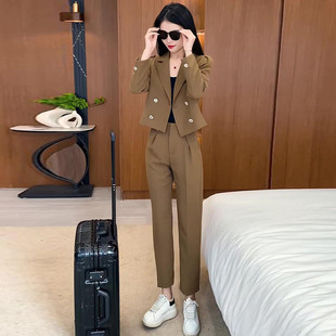 休闲短款套装女春秋2024新款显瘦小个子九分直筒裤两件套