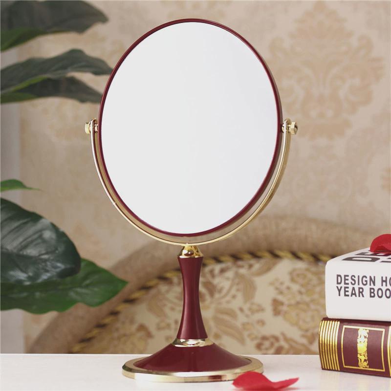 台式化妆镜子大号双面台式镜欧式新品公主梳妆镜红色结婚时尚
