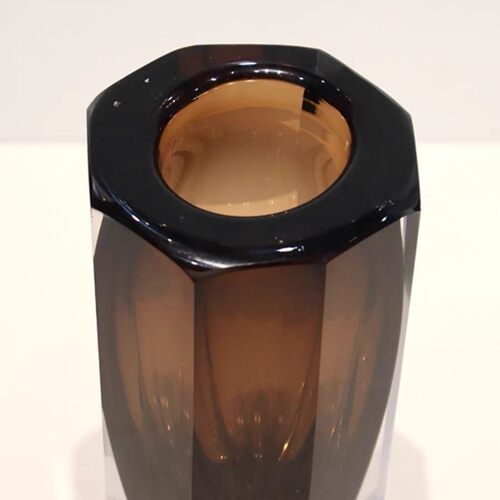 现代轻奢琥珀色琉璃花瓶摆件水培插花厚玻璃花器装饰品玄关餐桌