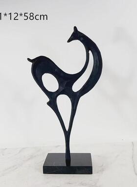 新中式现代创意金属动物雕塑黑色样板间小摆件软装饰品