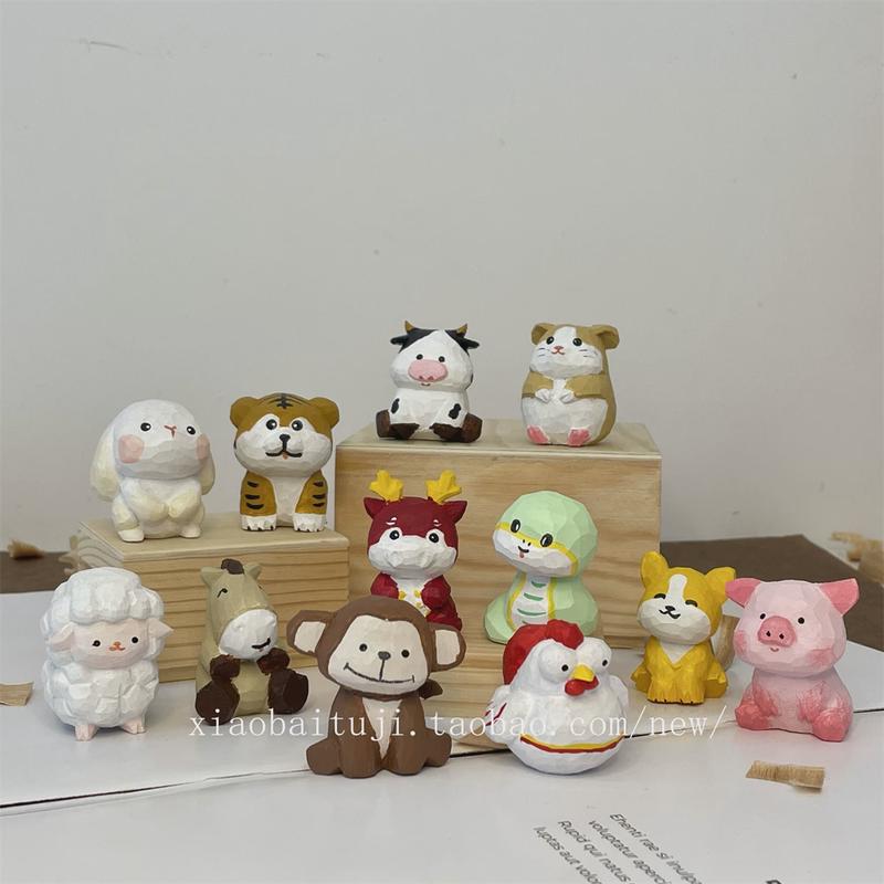 小白兔几 木雕十二生肖小号办公室桌面摆件钥匙扣车载挂件小礼物