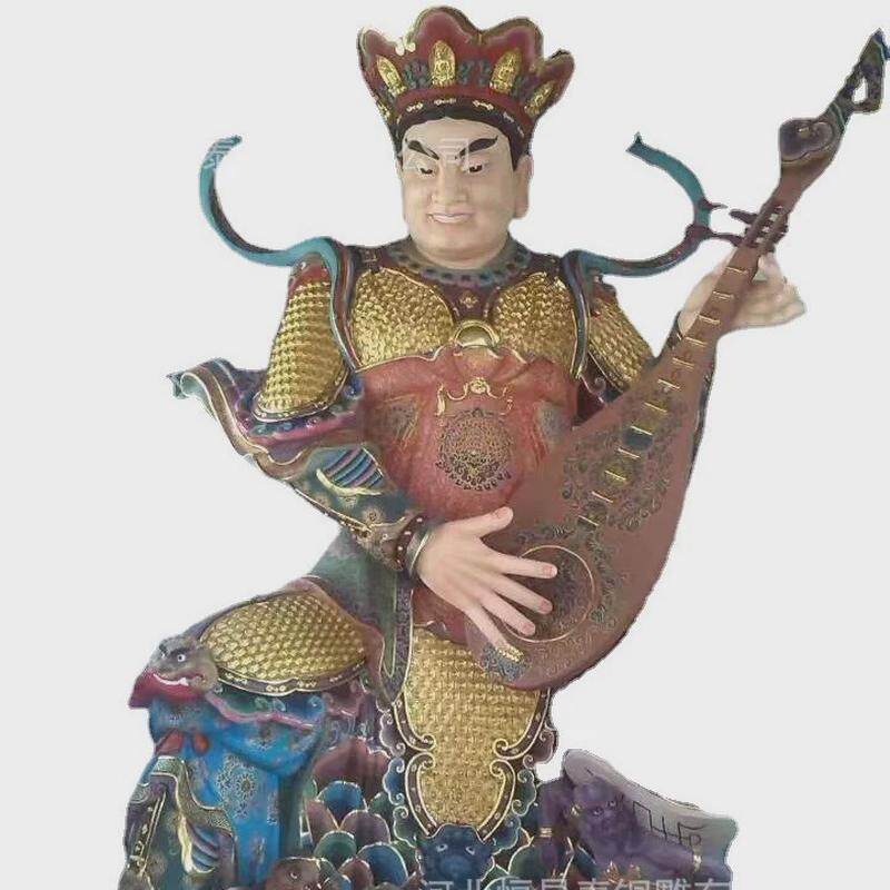 定制大型铸铜彩绘神像四大天王坐像贴金护法哼哈二将神像铜摆件