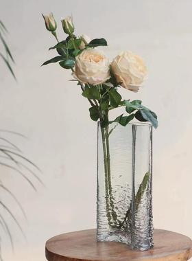 弧形酒店波纹玻璃花瓶透明样板间客厅家居设计师软装饰品批发