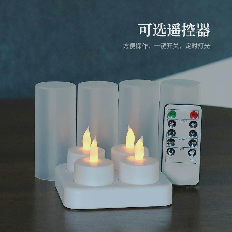 工厂热销4座led充电生日婚礼仿真装饰派对定时遥控电子蜡烛灯