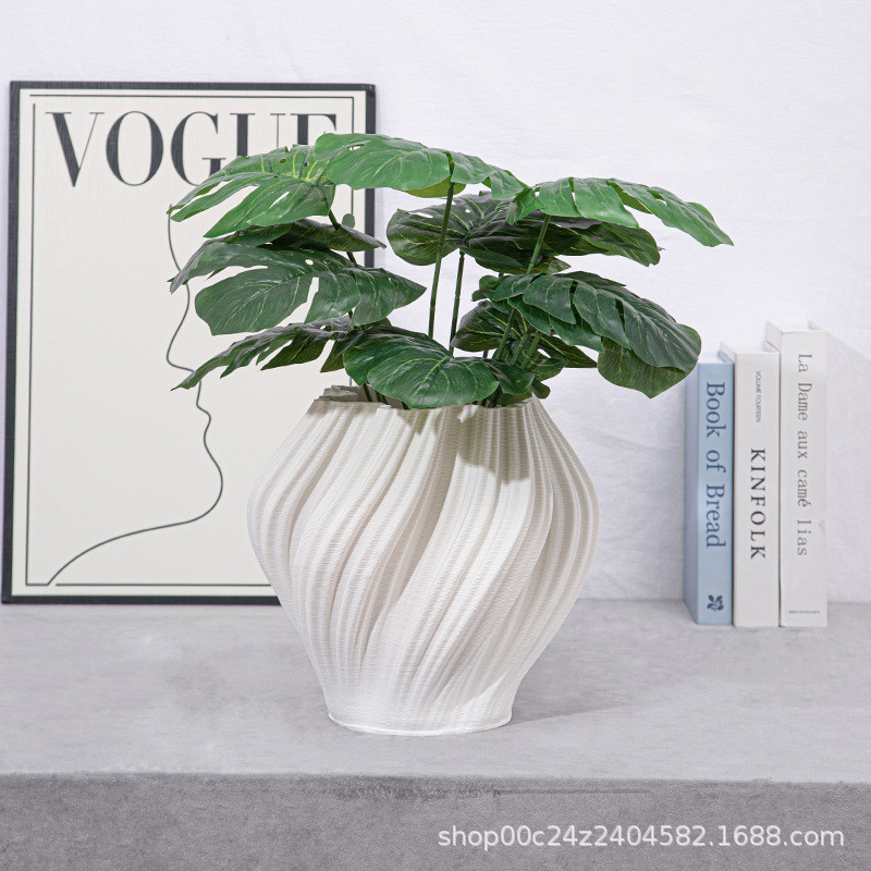 现代简约装饰花插家居客厅干花仿真花白色艺术3D打印陶瓷花瓶摆件