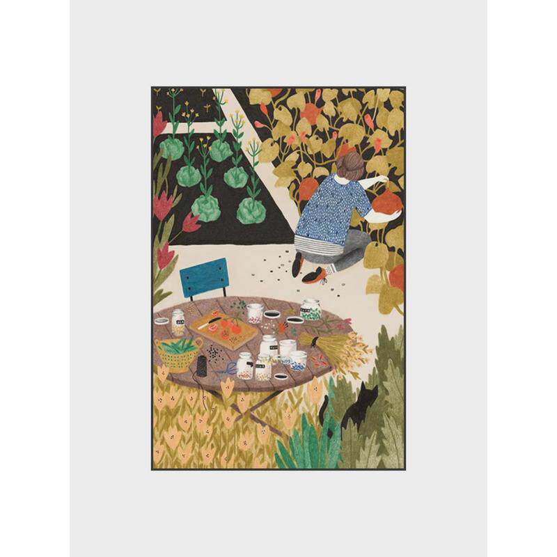 现代美式田园生活复古风插画客厅玄关装饰画背景墙壁画竖版挂画