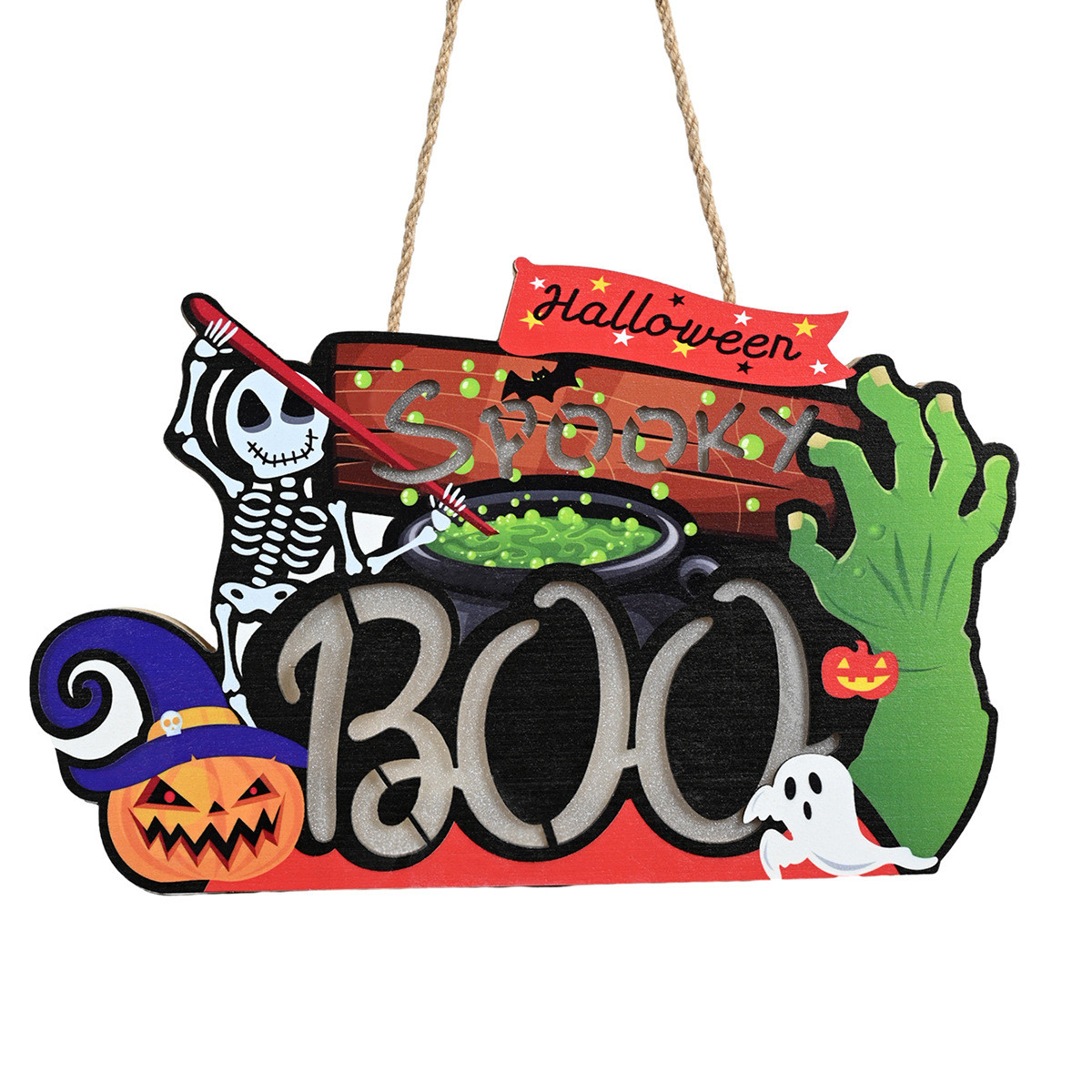万圣节装饰品门牌挂牌木质工艺品鬼节派对挂件新款万圣节灯牌