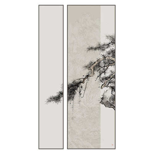 n1cg批发新中式玄关装饰画走廊过道楼梯间松竹禅意组合画风灯光图