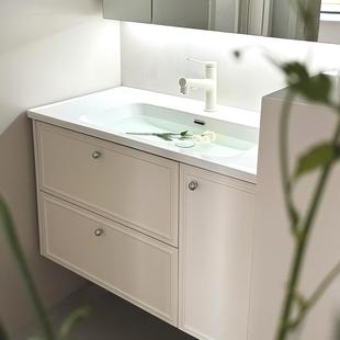 纯实木奶油浴室柜陶瓷一体盆法式复古风洗手台洗脸洗漱台橡木烤漆