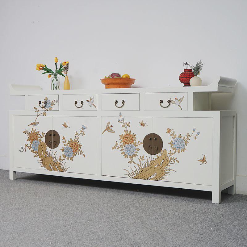 中式全实木现货彩绘描金厨房酒柜客厅靠墙茶水柜入户家用可餐边柜