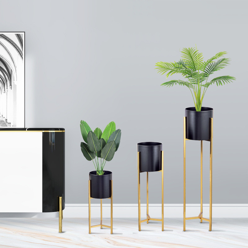 现代轻奢客厅花架简约金属落地花器简约插花花瓶批发大号家居摆件