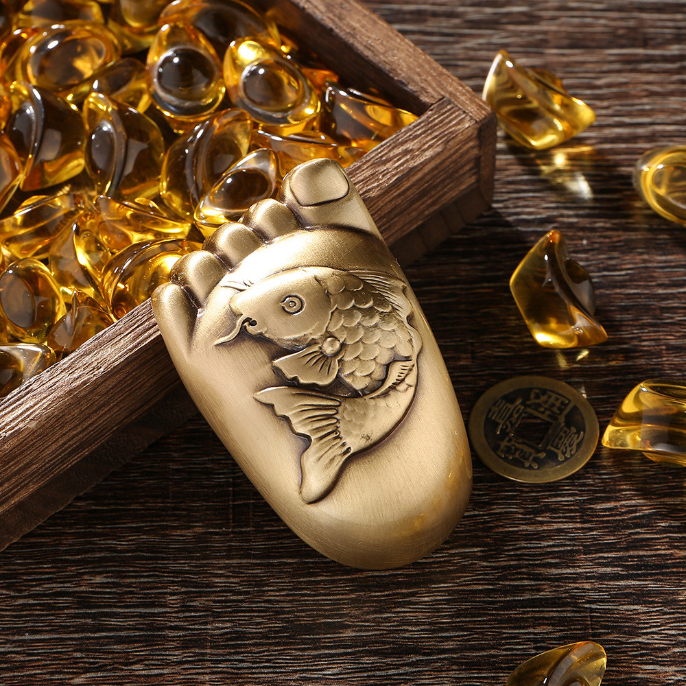 黄铜工艺品富足有鱼纯义乌实心手把件家居桌面摆件黄铜小商品批发