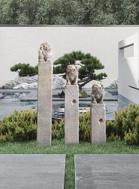 热销7wlo中式马仿古拴马桩狮子花园造景布置栓庭院柱落地摆件室内