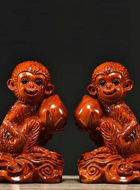 黑檀木雕十二生肖猴实木雕刻动物摆件家居客厅装饰红木工艺品