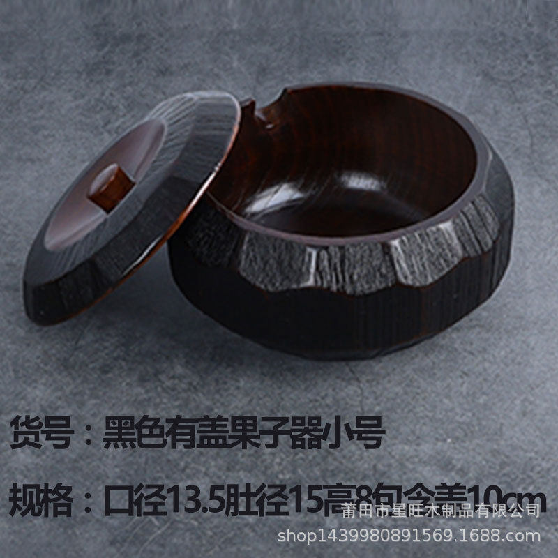 厂家直供实木日韩泡面碗整木挖制带盖大木碗防烫圆形沙拉碗现货