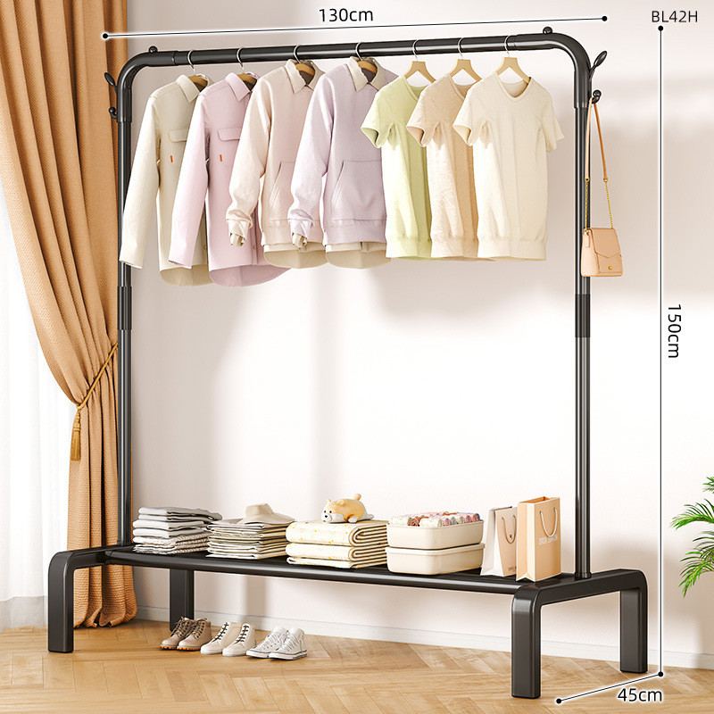 简易晾衣架落地卧室家用双杆挂衣架衣帽架客厅可移动衣物收纳室内