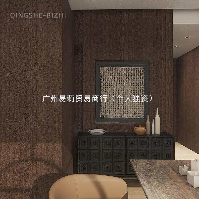Y譩7加厚防水褐色复古仿木纹无胶墙纸实木棕色非自粘黑胡桃木深色