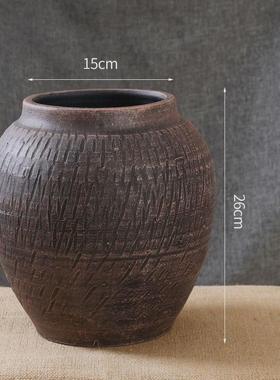 新中式花盆复古花瓶陶土粗陶陶罐水培花器手工客厅简约禅意装饰