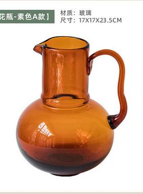 复古琥珀色法式玻璃花瓶美式摆件软装饰花器客厅桌面创意时尚家居