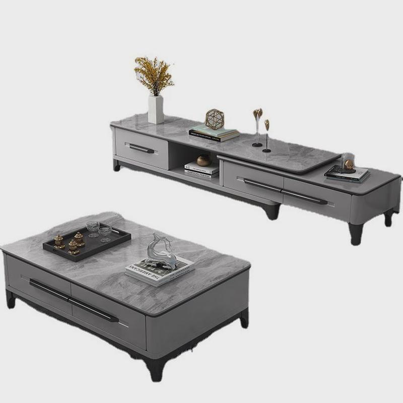 实木岩茶几电视柜组合板简约现代轻奢小户型客厅白色电视柜地柜