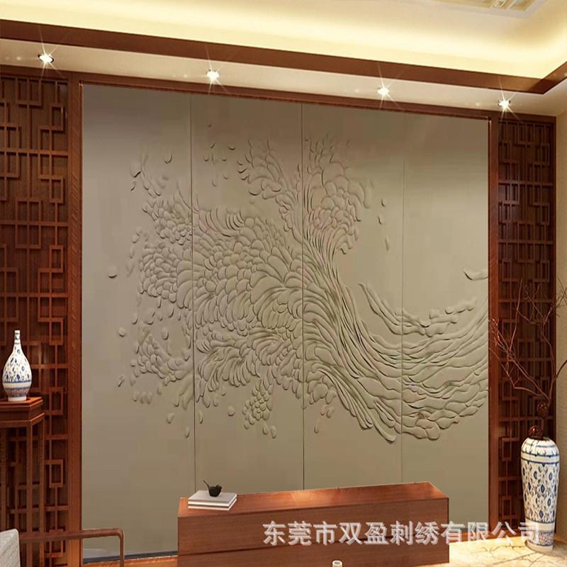 现代简约刺绣墙布皮雕床头背景客厅浮雕酒店刺绣墙布背景墙装饰