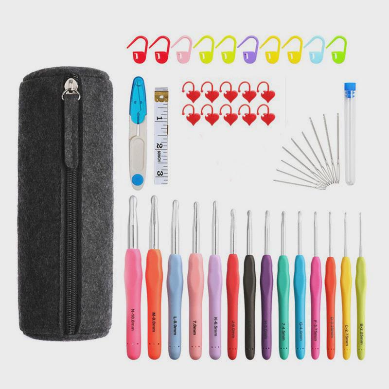 编织工具tpr软柄钩针毛蕾丝钩针手工配件全套氧化铝毡包套装