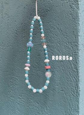 ROROSa原创设计夏日蘑菇贝壳手机链彩色撞色童趣串珠挂绳相机挂链
