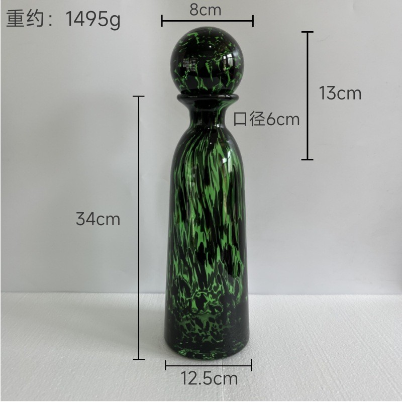 中古高级感豹纹艺术玻璃花瓶时尚创意欧式家居摆件样板房装饰品