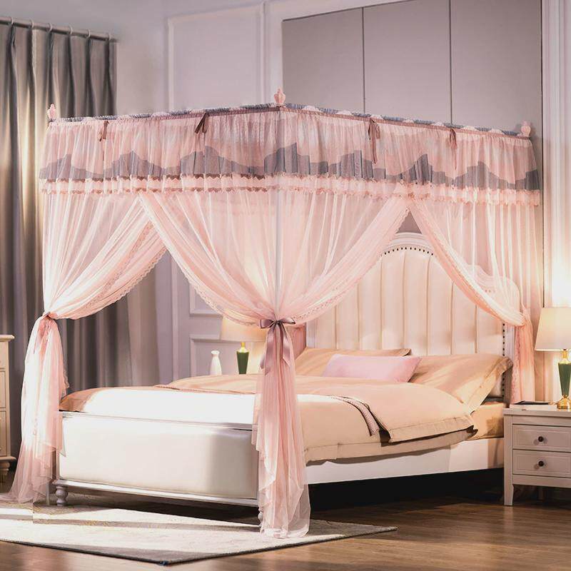 9zrt家用落地蚊帐1.5m床1.8m床加密宫廷蕾丝三开门纹帐加厚支