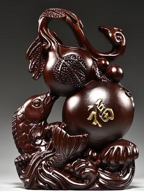 黑檀木雕刻福禄有鱼葫芦摆件办公室装饰质家居送礼实木摆设工艺品