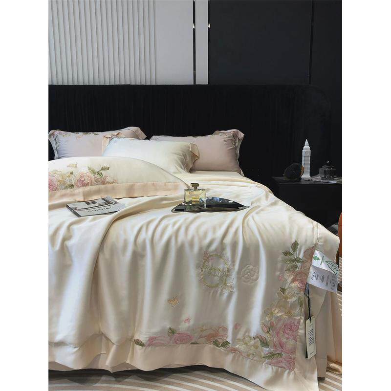 法式花卉兰迪夏凉被高端兰精莱赛尔天丝空调夏被四件套莫刺绣庄园